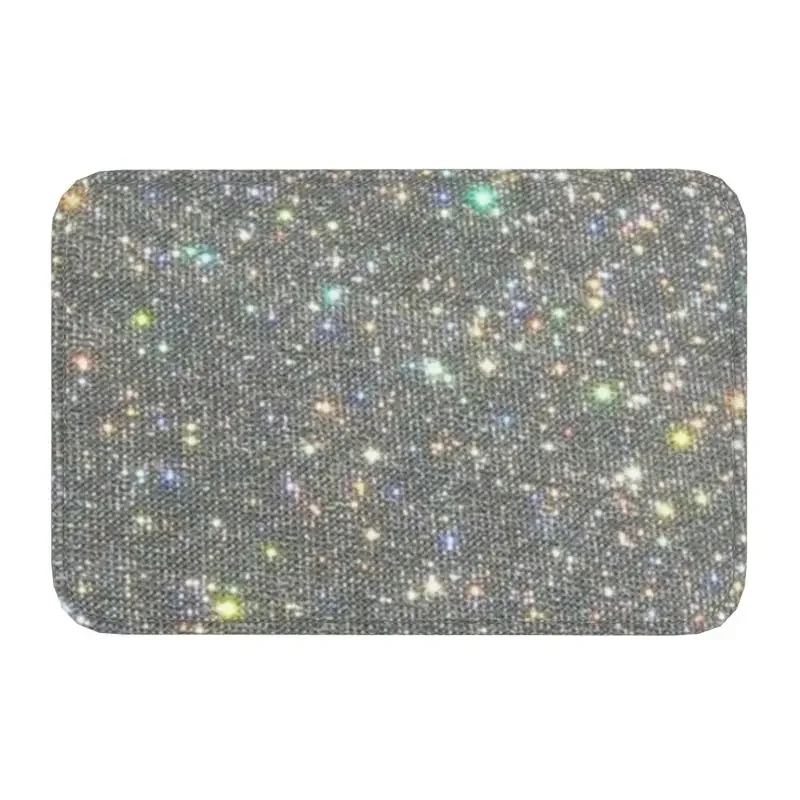 

Silver Sparkle Glitter Design Front Door Mat Anti-Slip Outdoor Waterproof Diamond Doormat Floor Bathroom Entrance Rug Carpet