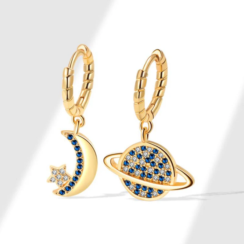 European and American Sparkling Planet Inlaid Zircon Earrings Fashionable and Elegant Versatile Women's Ear Jewelry KOFSAC