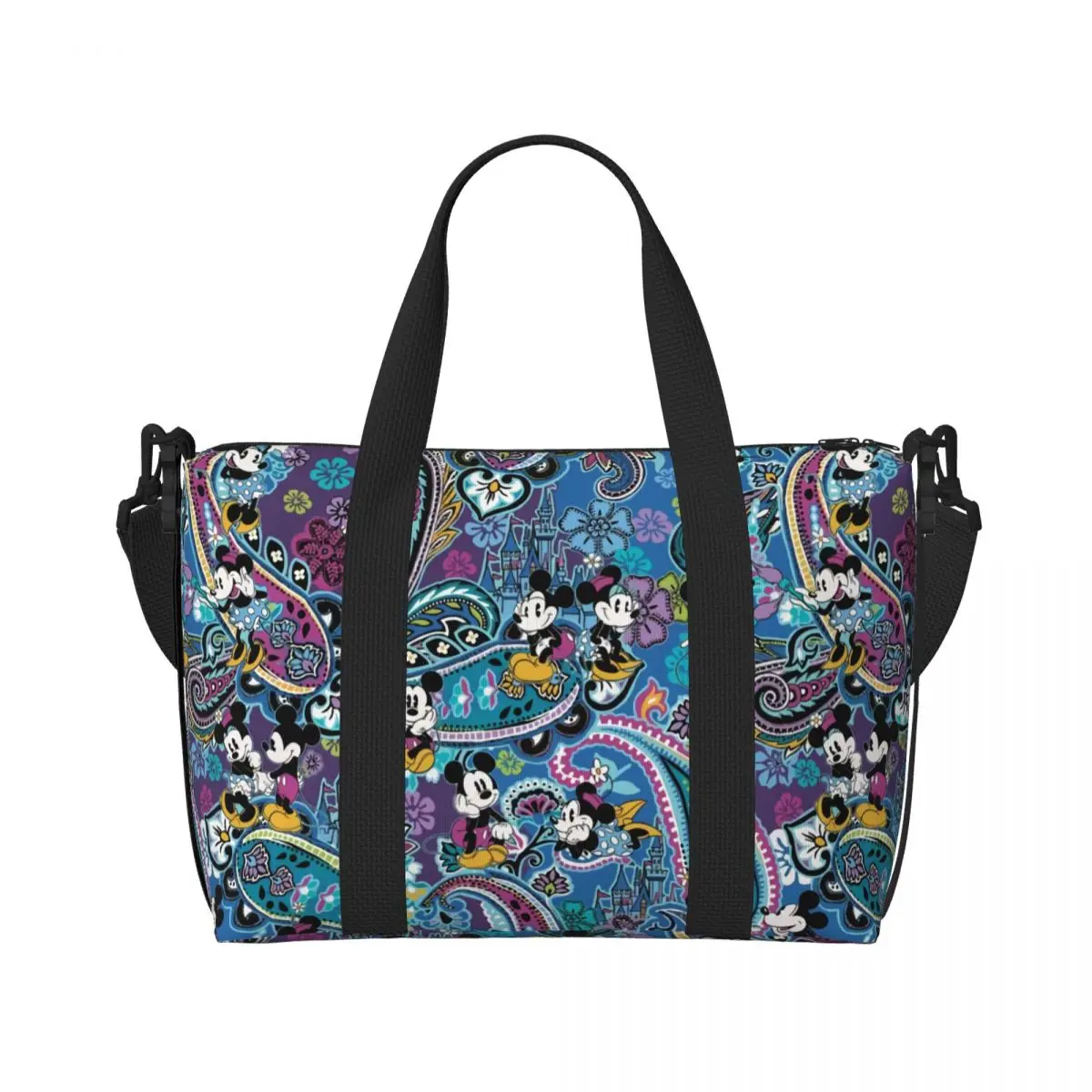 Bolso de mano grande personalizado de Mickey Mouse para mujer, bolsa de viaje de Cachemira, hombro Shopper, gimnasio, Playa