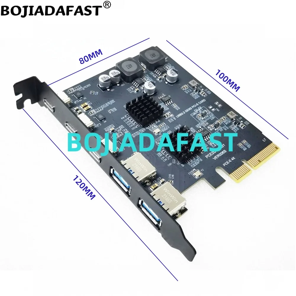 10Gbps 3 x USB 3.2 Type-C + 2 x Type-A Connector To PCI Express 4X PCI-E X4 Adapter Expansion Riser Card