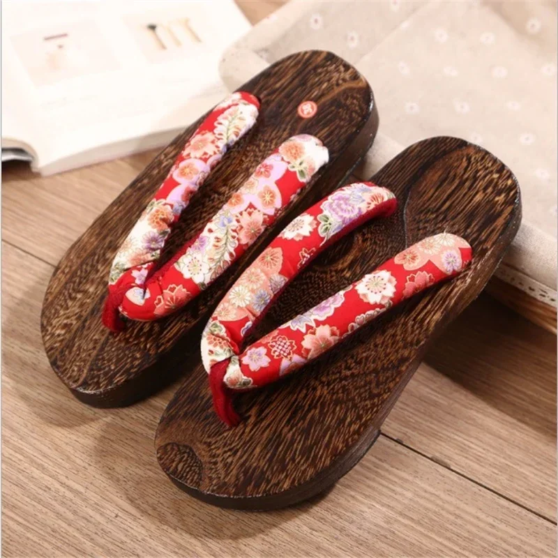 Halloween Geta – sabots traditionnels japonais à fond plat unisexe en bois Paulownia pour hommes et femmes, chaussures