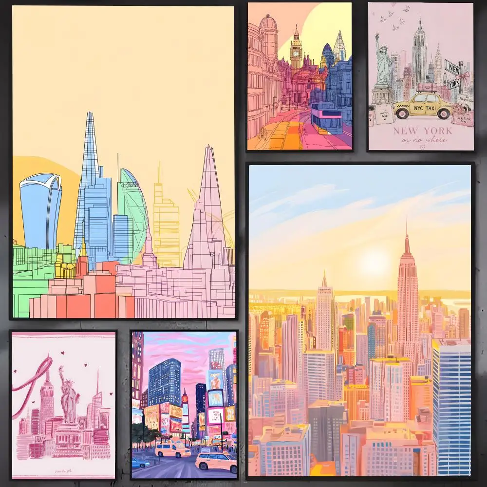Skyline City Landscape Poster PC Hot Poster Art HD Canvas AAA Advanced Aesthetic Printing Paper Wall Art For Living Room Home De