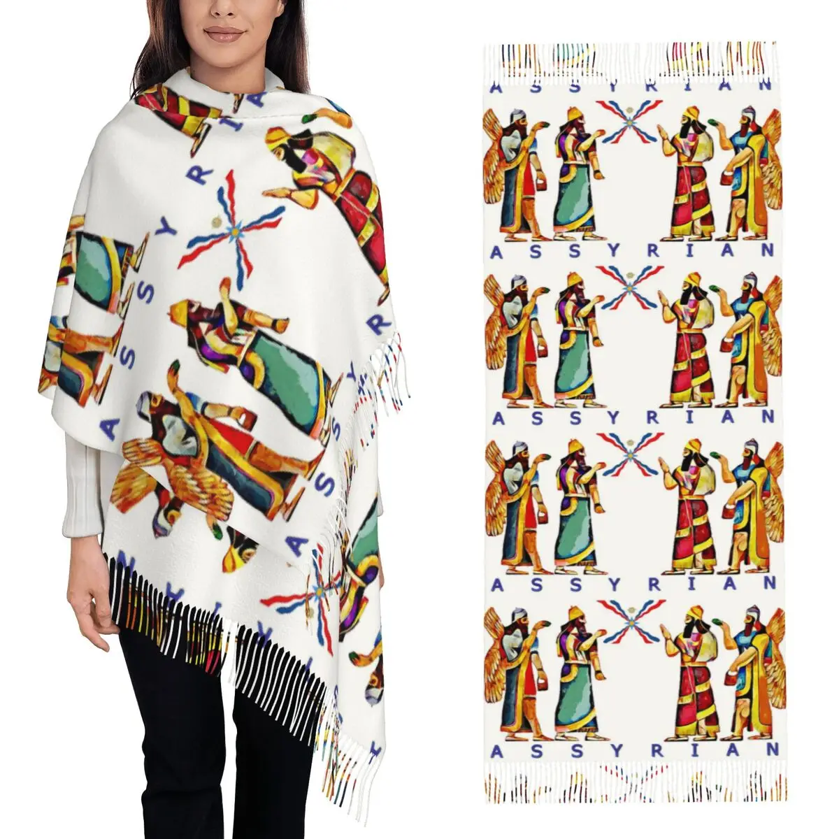

Ассирийский шарф с флагом Suryoyo, шарф с кисточками для женщин, мягкие теплые шали и накидки, большая осенне-зимняя шаль
