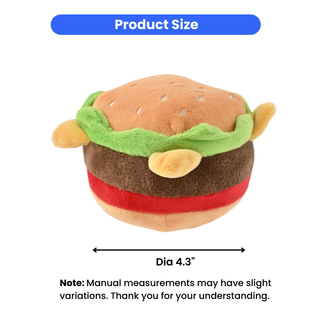 18PCS/Carton Hamburger Shape Dog Plush Toy Soft Squeaky Chew Toy Built-in Squeaker Interactive Puppy Toy for Small Medium Dogs Wholesale