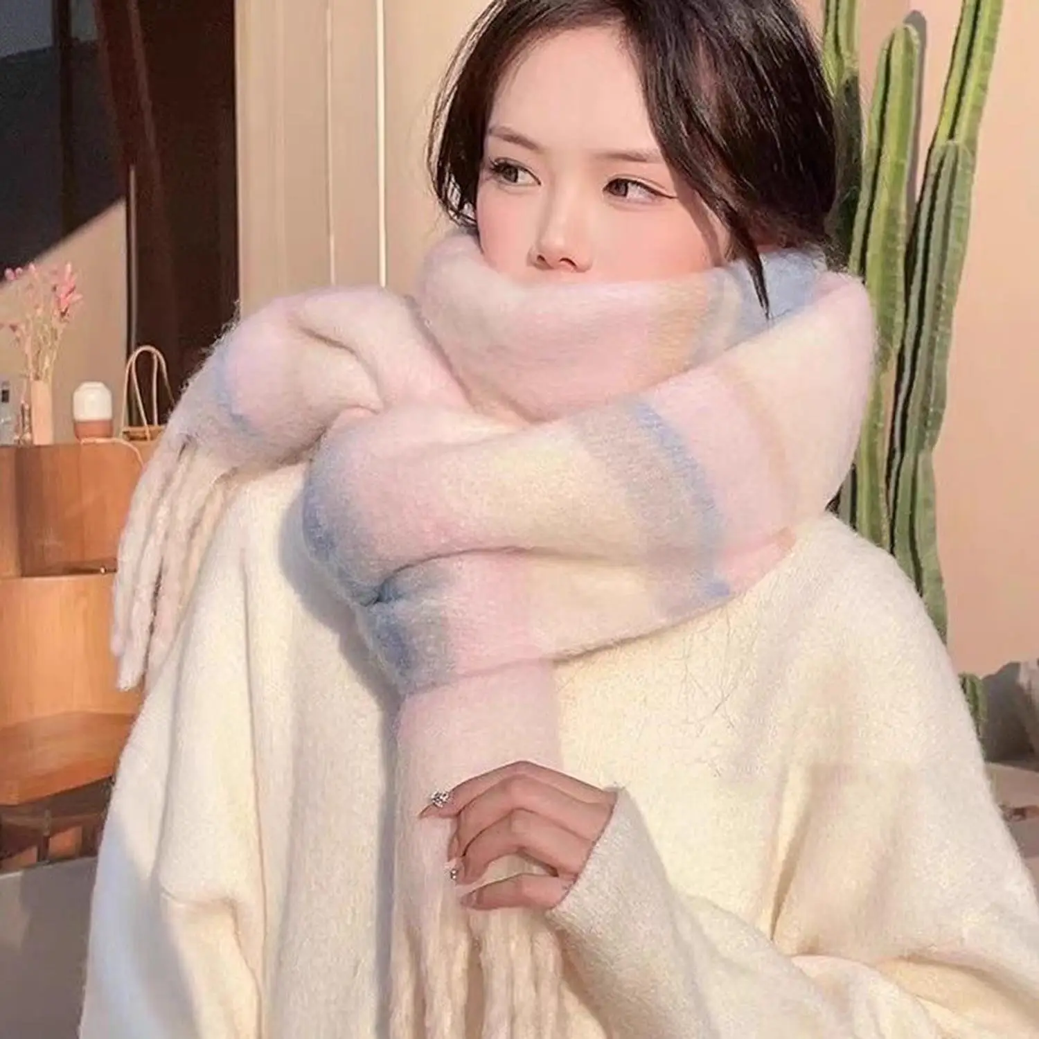 

2025 Winter Trendy Dopamine White Scarf Extra Warm, Fashionable Versatile Premium Scarf Wrap Different Colors