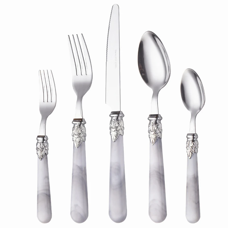 

New Fashion 18/0 Steel Cutlery Set 5 PCS ABS Metarial Flatware Set For 1 Tableware Dinnerware Black Dishwasher Safe