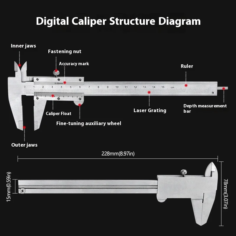 

Vernier Caliper Carbon Steel Precise Measurement Vernier Caliper Four Purpose Metal Carbon Steel Measuring Tool 0-150mm