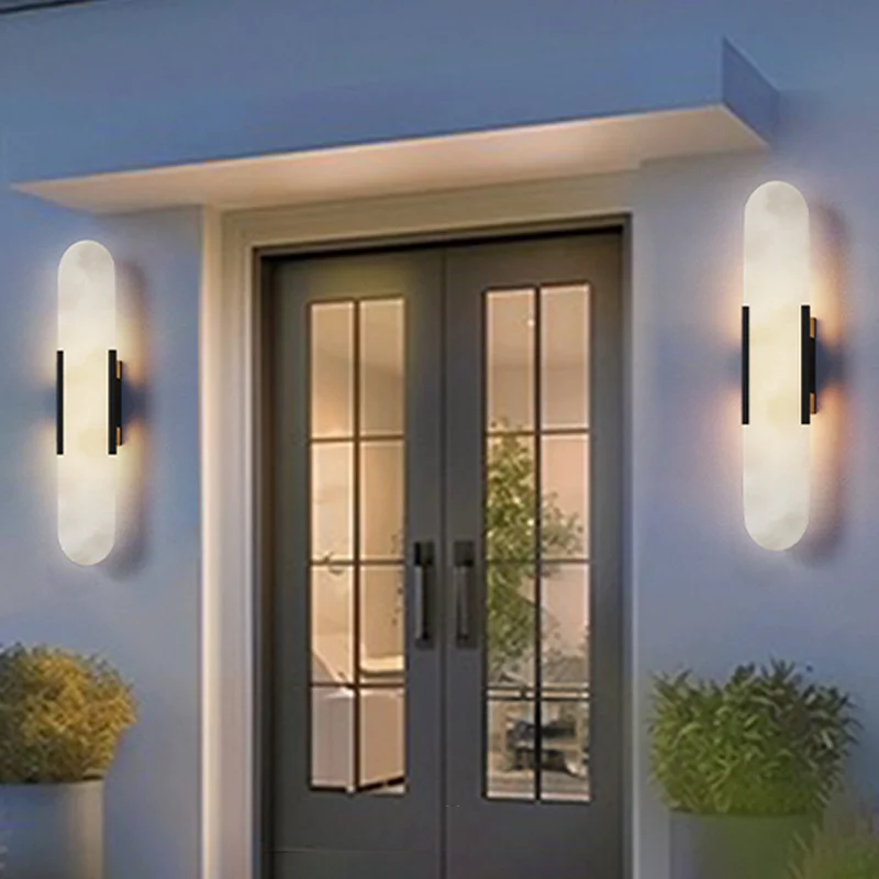 Faux Marble Wall Light Outdoor Ip65 Waterproof Led Lamp For Villa Garden Exterior Wall Balcony Corridor Long Sconce Lamps