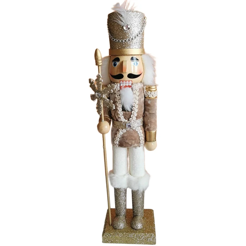 

15 Inch Classic Wooden Nutcracker with Hand Painted Velvet Coat and Gold Embellishments Functional Lever for Holiday Decoration