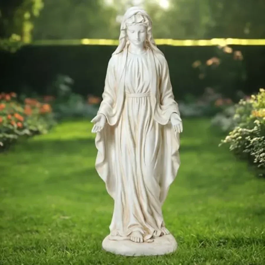 Outdoor Garden Statue for Spiritual Decor, Resin Material, White Color, Weather-resistant Finish and Detailed Craftsmanship
