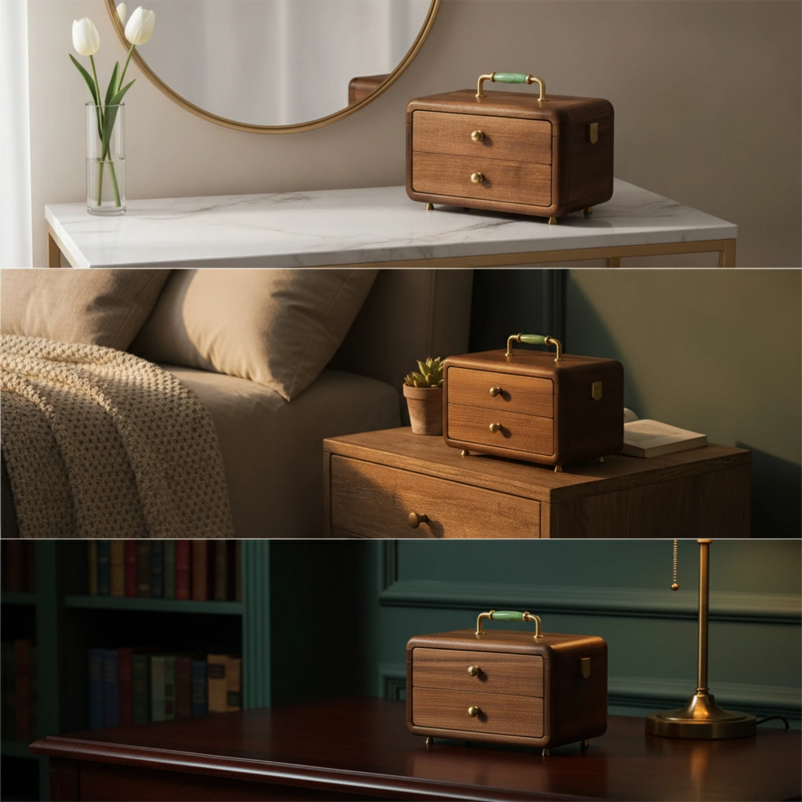 Jewelry Box with Drawers Walnut Wooden Jewelry Box Multifunctional Compact for Women, Dresser, Vanity