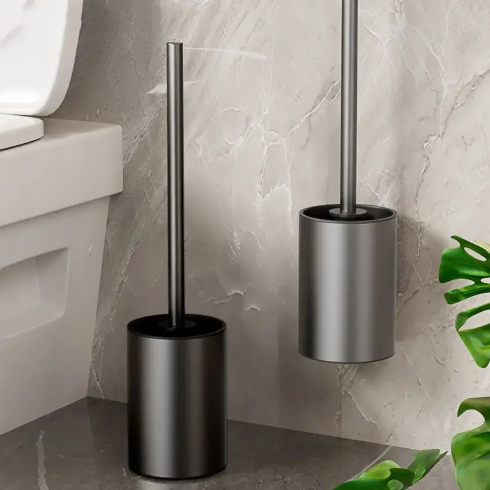 Fashion Bathroom Toilet Brush Holder Portable Wall Mounted Space Aluminum Standing Long Handle Toilet Cleaning Tools