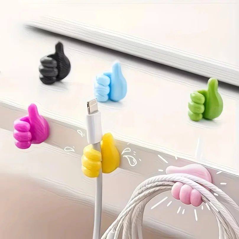 10-Piece Random Cartoon Hand-Shaped Sticky Cable Clips, Charging Cable Organizer, Multi-Functional Fixator, Home Storage