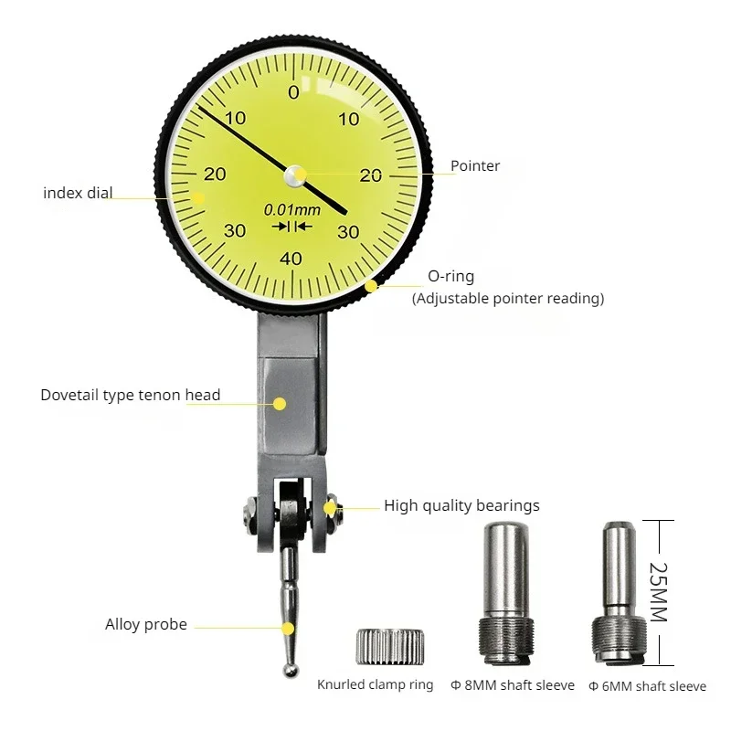 0-0.8mm Lever Type Small Scale Dial Gauge Shockproof and Waterproof with Ear Lever Gauge