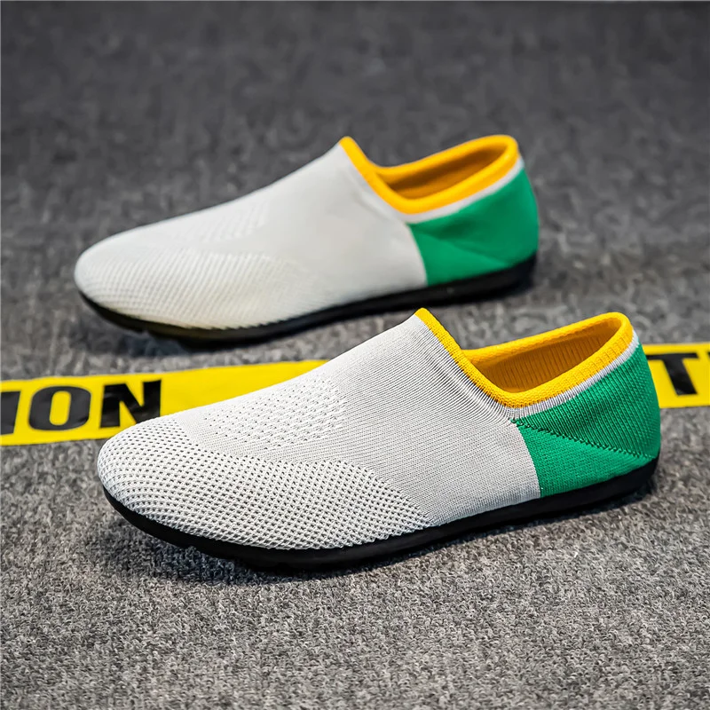 

2024 Hot Sale Knitted Shoes Men Fashion Breathable Casual Flats Shoes Men Comfortable Men's Slip-Ons Sneakers Summer Tennis Men