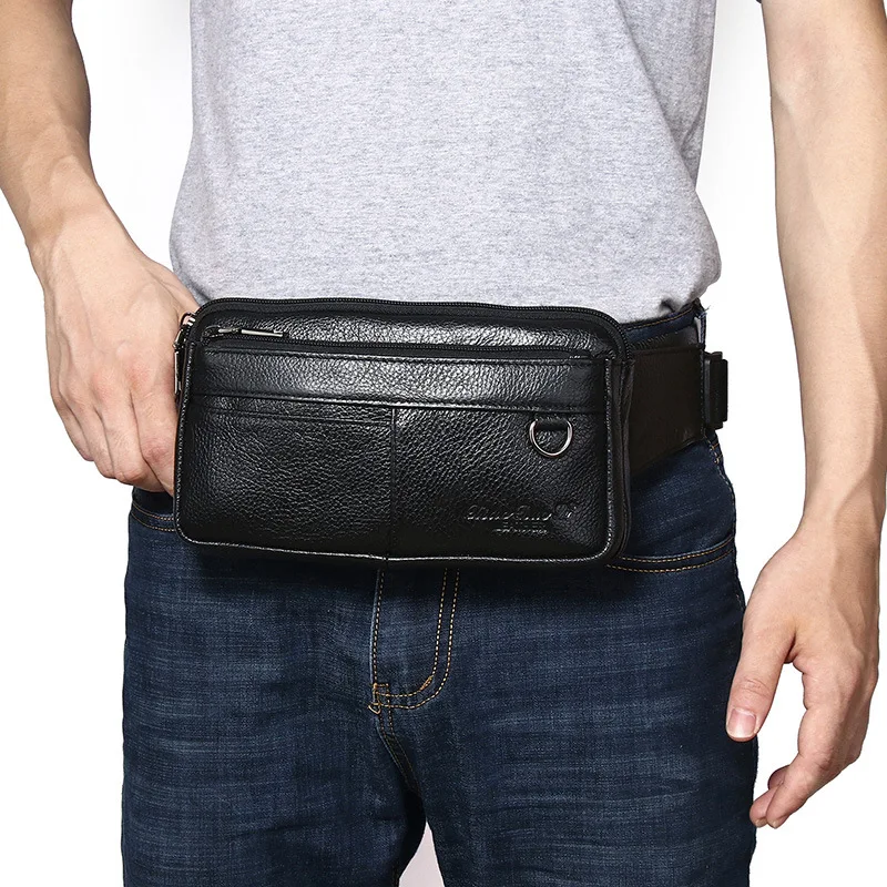 Luxury Genuine Leather Men's Business Belt Bag Multi-Functional Mobile Phone Waist Bag Ultra-Thin Casual Satchel Chest Bag