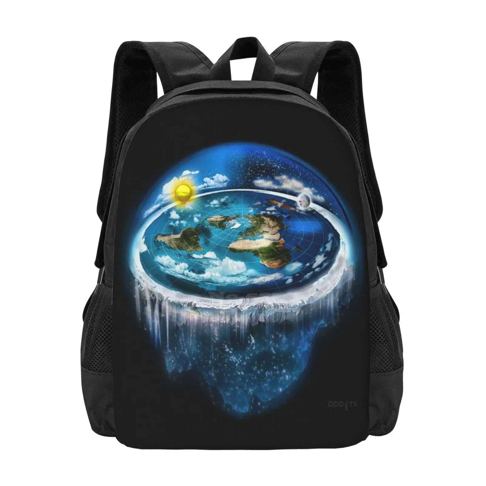 Flat Earth With Dome Art Large Capacity School Backpack Laptop Bags Flat Earth Dome Stars Moon Sun Odd Tv Odd Reality Matt