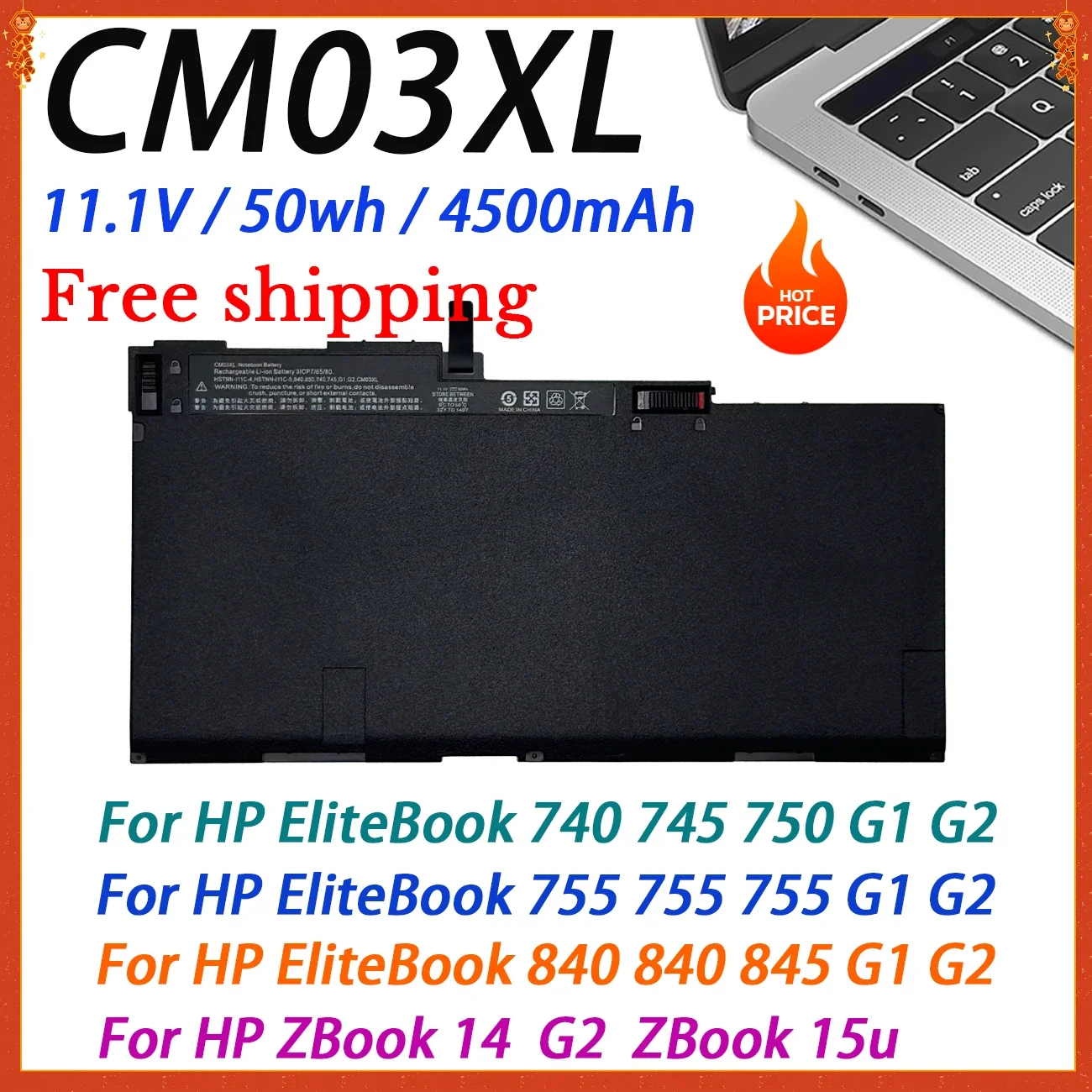 New CM03XL Laptop Battery for HP EliteBook 840 845 850 750 745 740 G1 G2 Series HSTNN-DB4Q HSTNN-IB4R LB4R ZBook 14 G2 15u