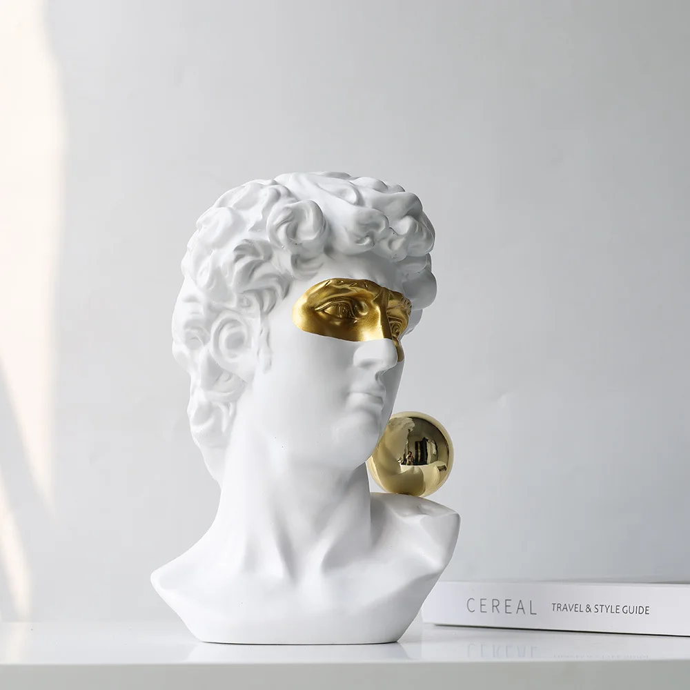 32cm Italian David Resin Sculpture Art Gypsum European and American Literature Venus Golden Mask Art Figure Statue