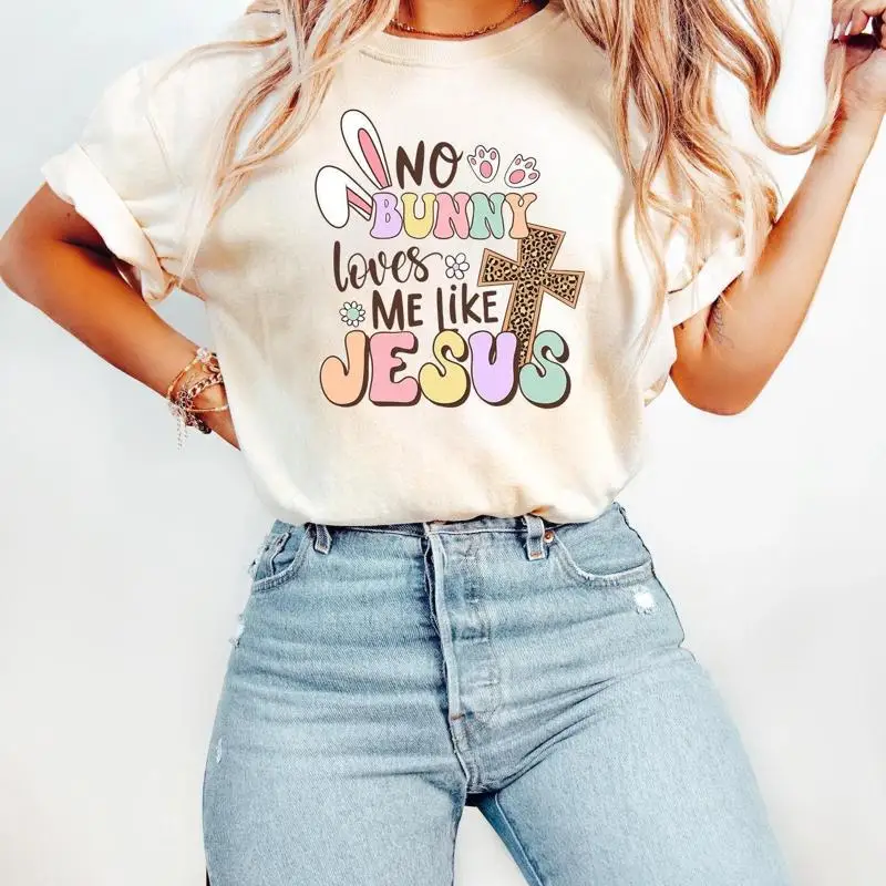 

No Bunny Loves Me Like Jesus одинаковые пасхальные футболки милые красочные для женщин ее