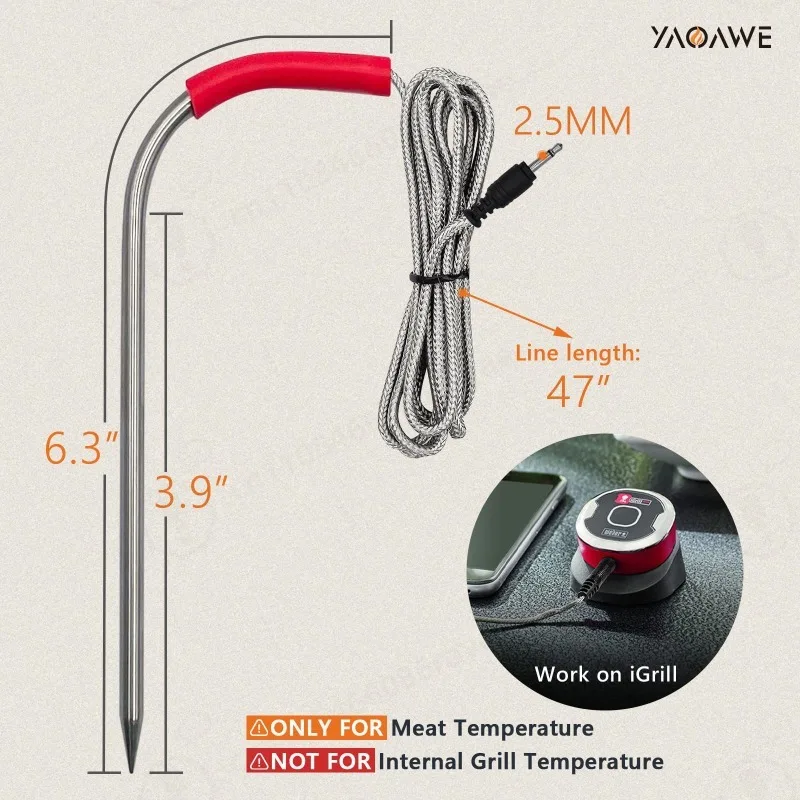 Dual Probe Meat Temp Sensor Stainless Steel Dual Needle Thermometer Probe Fit Wood Pellet Grill Cooking Replacement Spare Parts