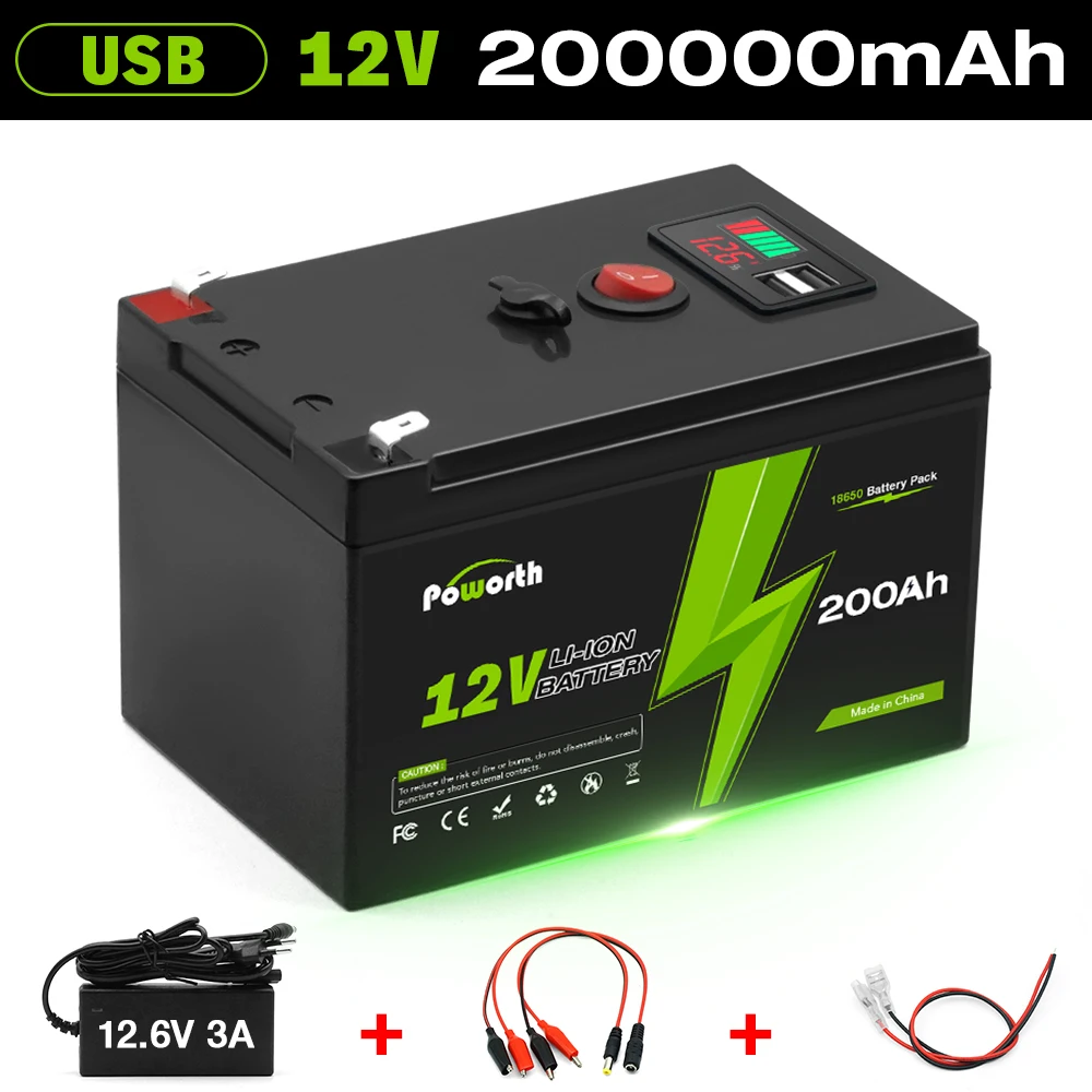 12V 200Ah Lithium LiFePO4 Deep Cycle Battery for Solar,Fish Finder, Power Wheels, Lighting, Off-Grid Applications Built-in BMS
