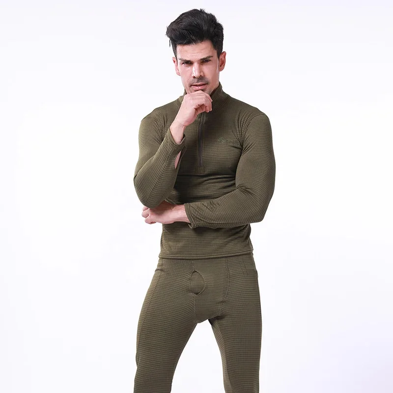 

Winter Men Thermal Underwear Outdoor Square Shake Fleece Shirt Pants Suit Sports Cycling Tactical Combat Training Keep Warm Sets