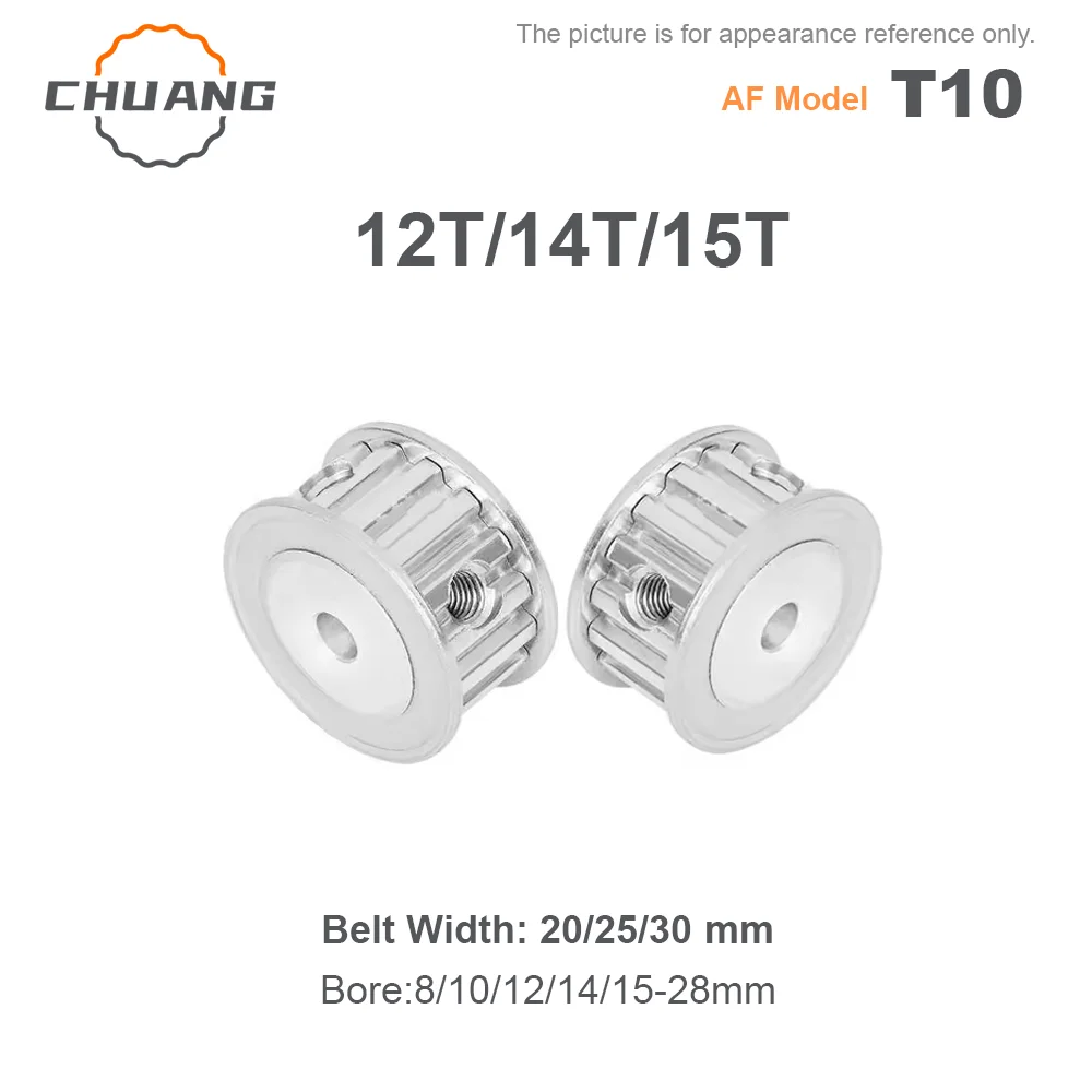 

AF Type T10 Timing Pulley 12T/14T/15Teeth T10 Synchronous Wheel Bore 8-28mm Belt Width 20/25/30mm