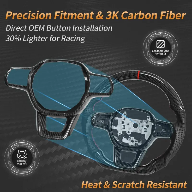 Suitable Carbon Fiber Steering Wheel 2022-2024 11th Gen, D-shaped Flat-bottom Nappa Perforated Leather
