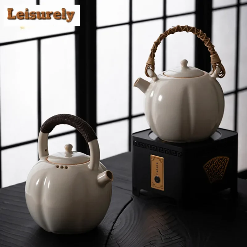 

Retro Soda Glaze Ceramic Lifting Beam Pot Rough Pottery Water Kettle Electric Stove Charcoal Boiling Water Pumpkin Pot Teaware