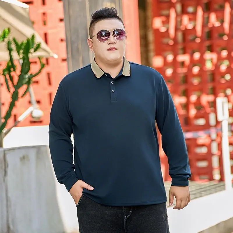 Plus Size Men‘s PoloT Shirt Tops Long Sleeve for Contrast Patchwork Turndown Collar Casual Fashion Plus Size Polo 7XL 8XL 9XL