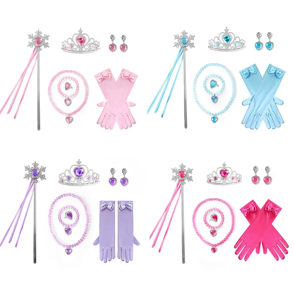 Elsa Princess Accessories Gloves Wand Crown Jewelry Set Elsa Wig Necklace Braid for Princess Dress Clothing Cosplay Dress UP