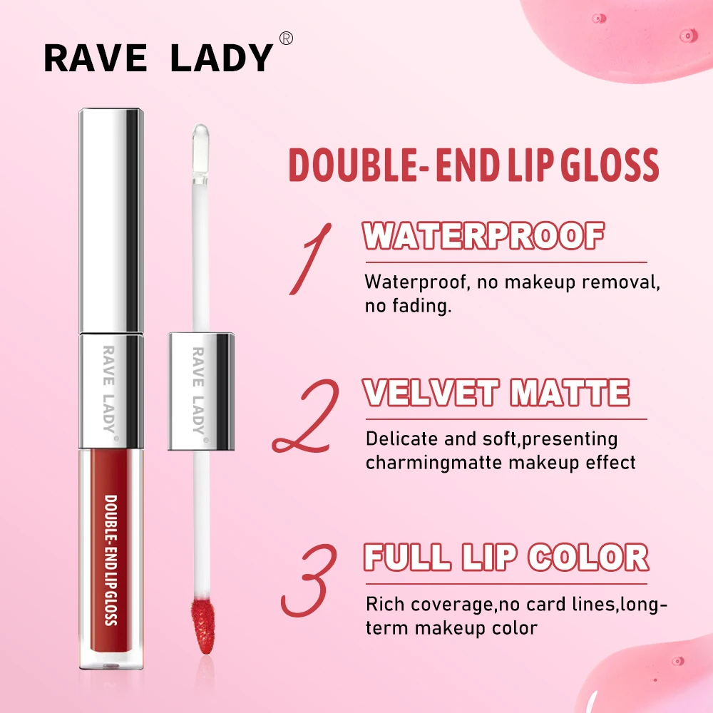 Dubbele kop matte vloeibare lippenstift Waterdichte langdurige make-up Lippenbalsem Verminder fijne lijntjes Lipgloss Cosmetica