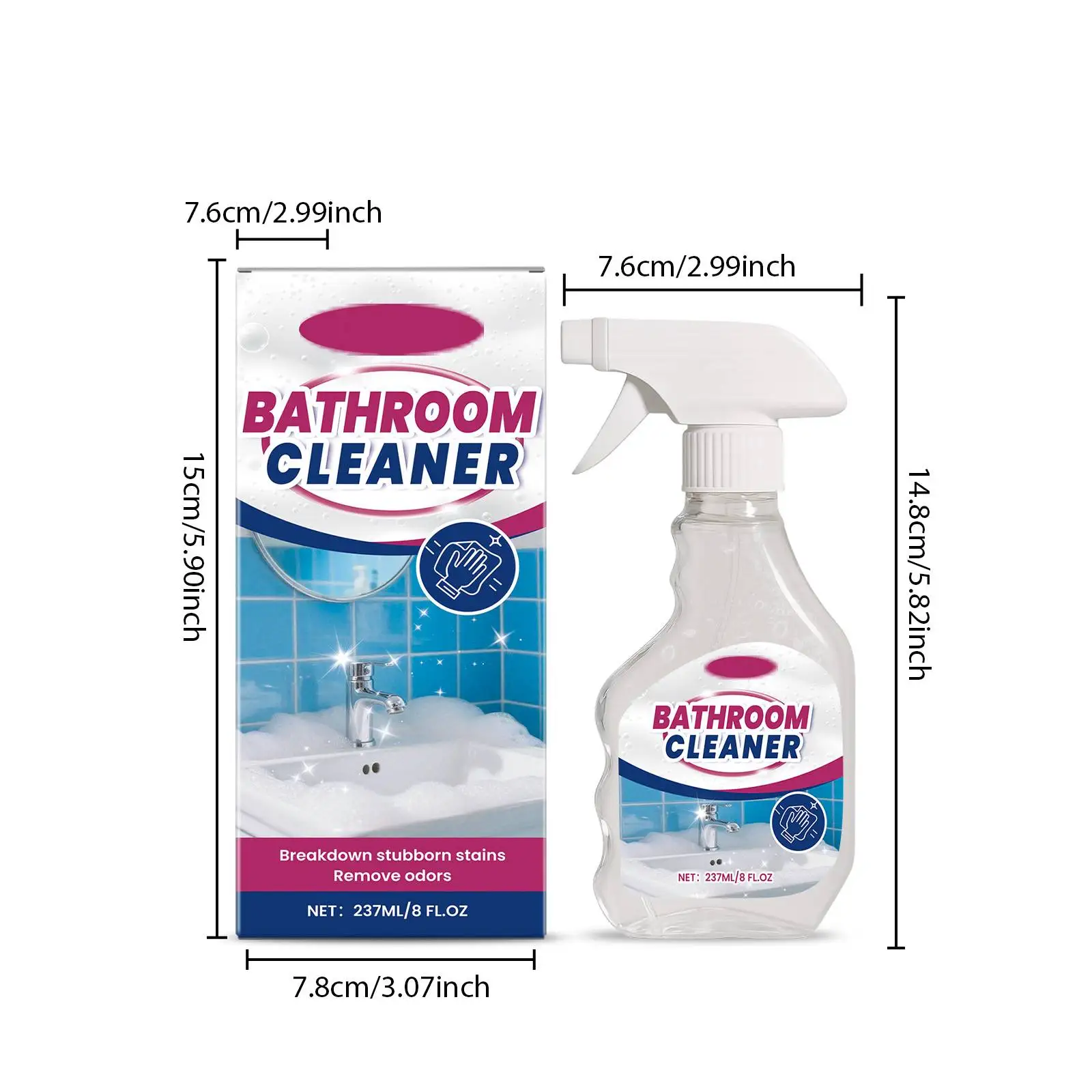 

237ml Bathroom Descaling Spray Non-Corrosive Limescale Remover for Showerheads Faucets Tile Fast-Acting Hard Water Stain Cleaner