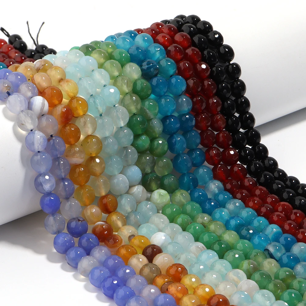1 Streifen 6/8/10mm Naturstein Perlen Facettierte Edelstein Jade Achat Lose Spacer Perlen Für Schmuck Machen DIY Handgemachte Armband 15''