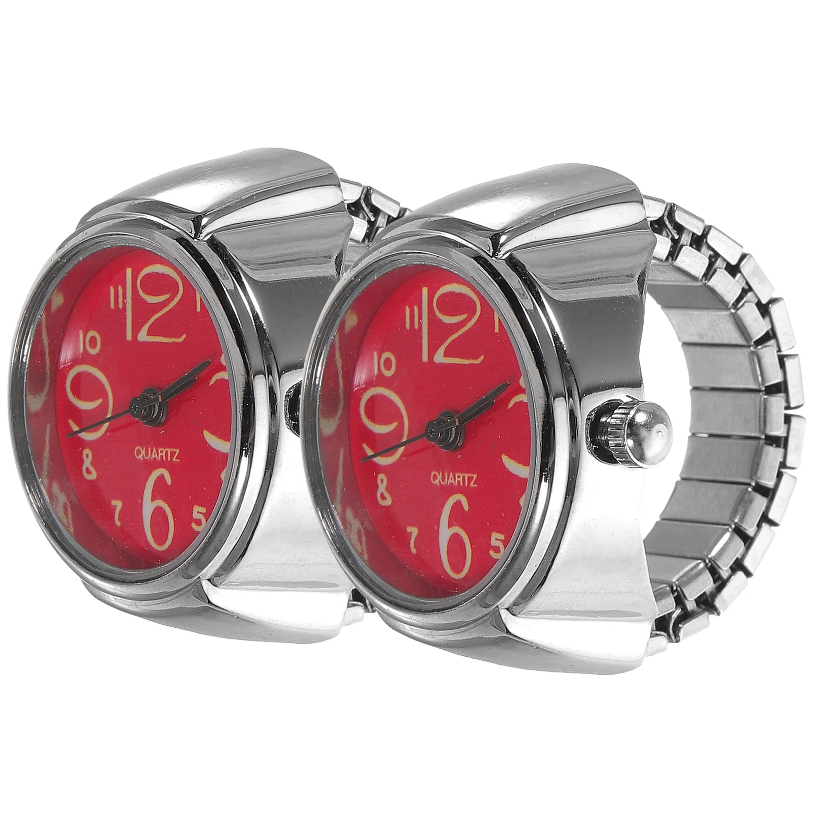 2pcs Couple Watches Big Number Display Mini Quartz Timepiece For Women Men Clear Time Reading Convenient Wearable Gift Ring