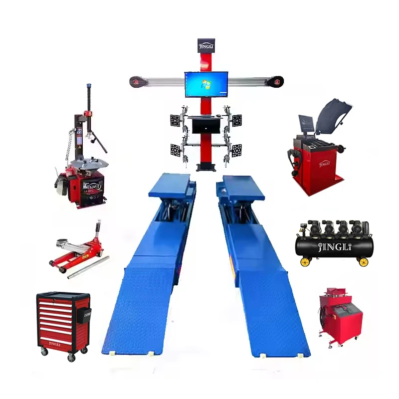 a Full Set of Vehicle Repair Equipment CE Approved  Four Post Car Lift the Front 3d Wheel Alignment Machine for Sale