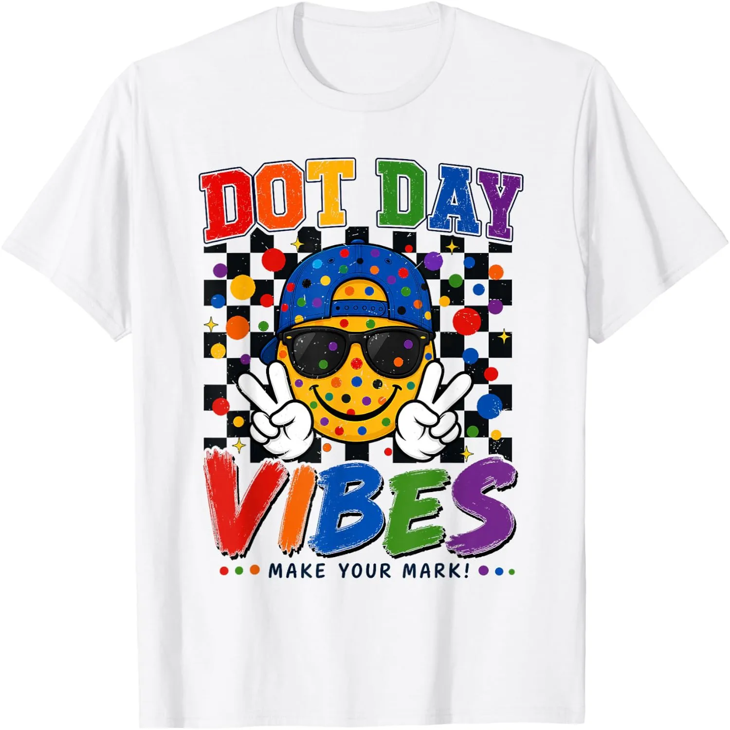 Funny Dot Day Vibes Smile Face Colorful Polka Dot Boy Kids T-Shirt graphic tee, unisex, 100% cotton,