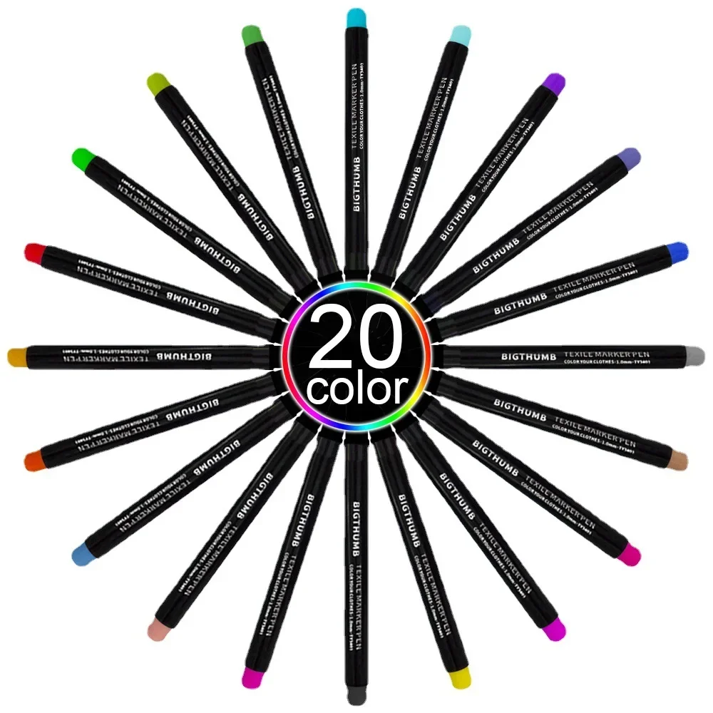 20 Colors Fabric Painting Waterproof Fabric Textile Marker Pen Set for T Shirt Shoes Clothes DIY Art Graffiti Drawing Markers