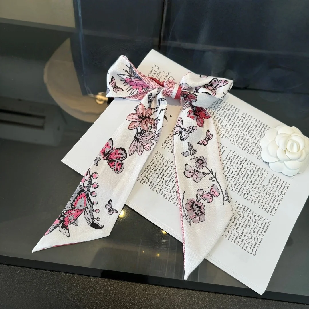 

Luxury Double Layer Small Neck Scarf Retro Floral Narrow Scarf Decorative Hairband Ribbon Hairband Bag Tie Decorative Ribbon