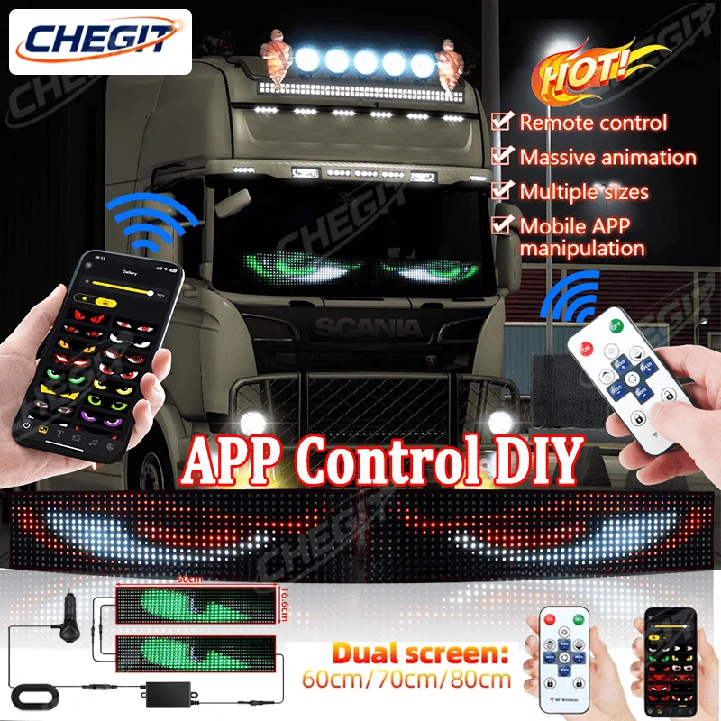 

Large APP Truck Car Devil Eye LED Pixel Panel Light Remote Control Soft Foldable Lighting Scrolling For Board Windshield 12V 24V