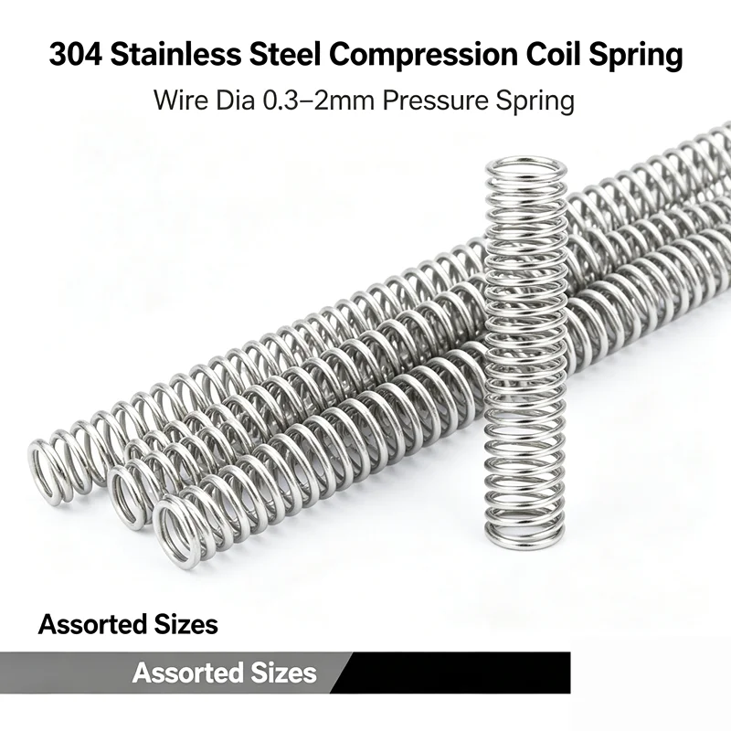 304 Stainless Steel Compression Spring 0.3-2mm Wire Diameter Mini Pressure Coil Spring DIY Model Hardware Mechanical Parts