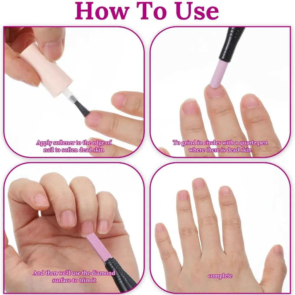 Portable Dual-Ended Quartz Scrub Stick Round Reusable Nail File Cuticle Remover Dead Skin Trimmer Nail Pusher Pen Nail Care Tool