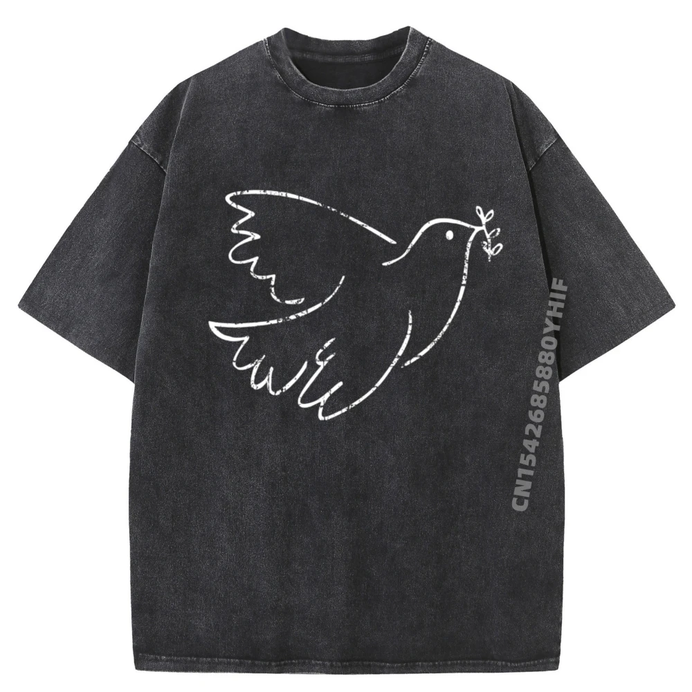 

Dove Bird of Peace Olive Cute Loose Men T-shirt Soft Breathable Mans Tees Tee Graphic Shirts Retro Washed T Shirt