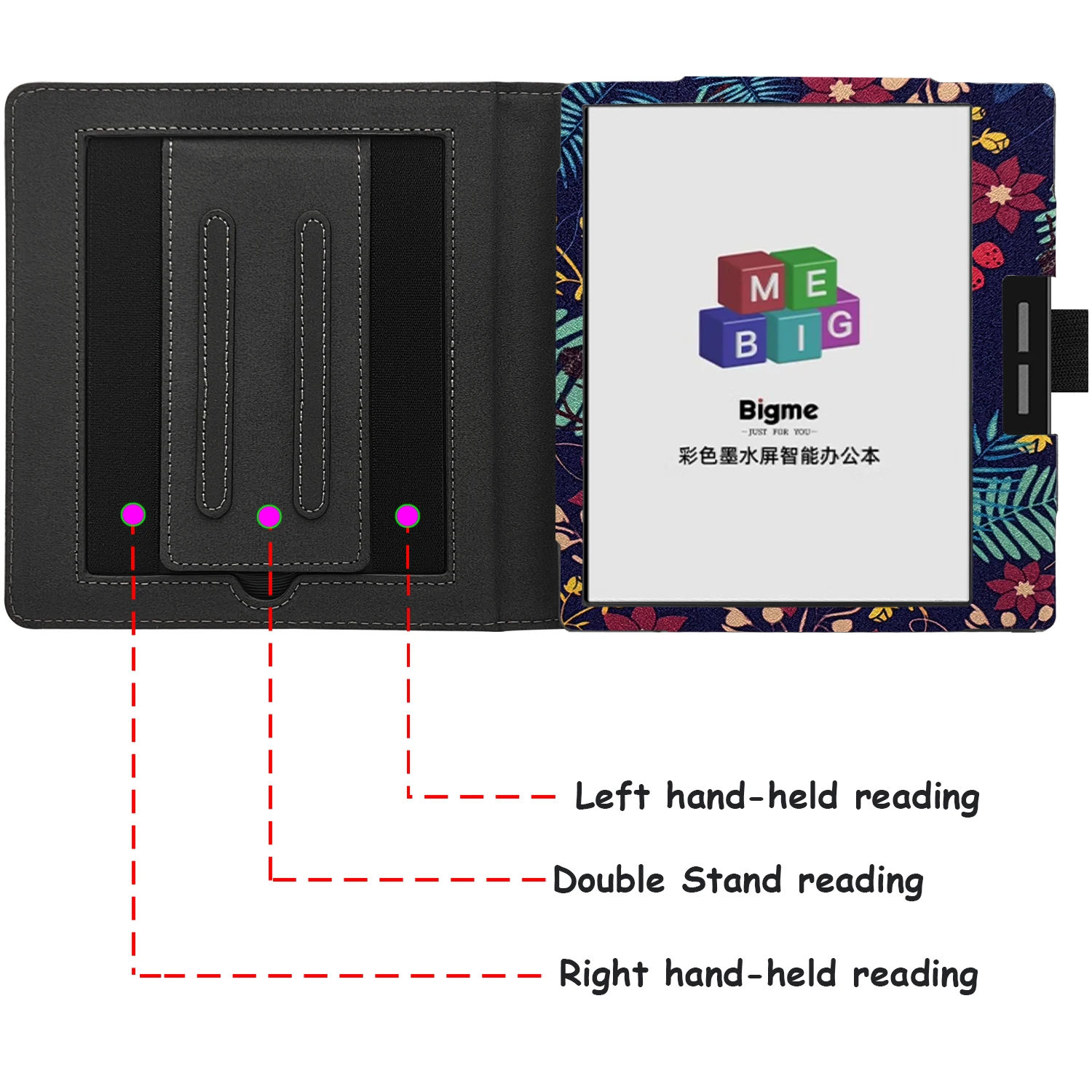 GAUGGER Double Stand Case for Bigme B751C Color Ebook 7 Inch E-Ink Paper Tablet Cover with Auto Sleep&Wake/Double Hand Strap