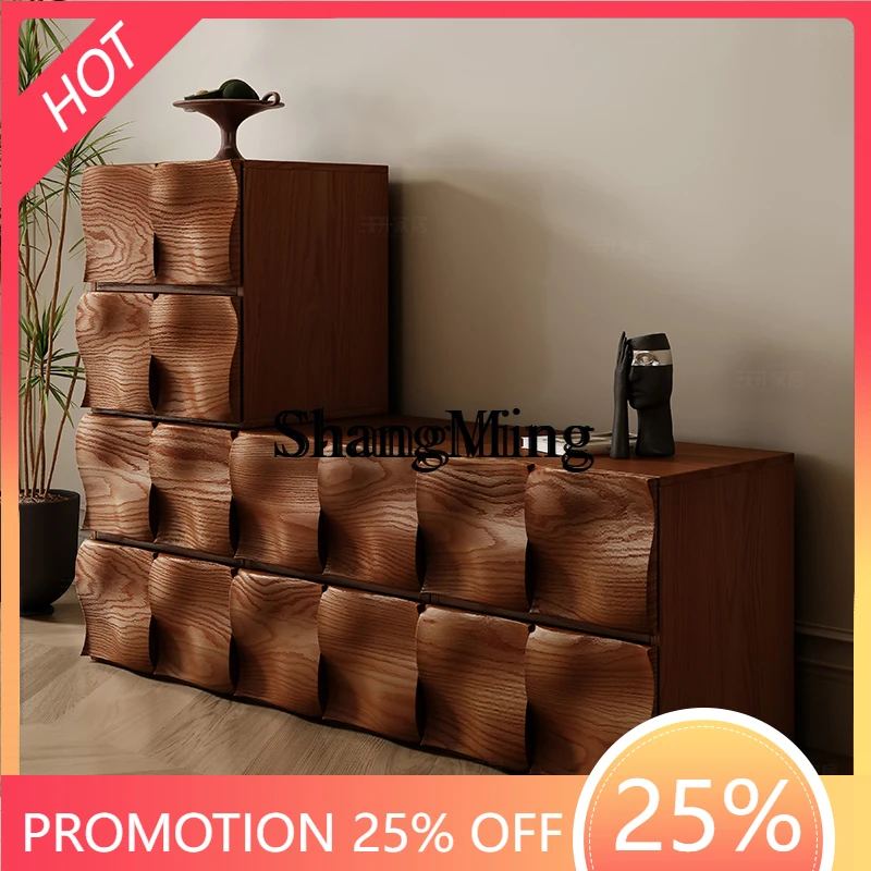 

CL solid wood free combination cabinet living room floor module retro large-capacity storage bedside table