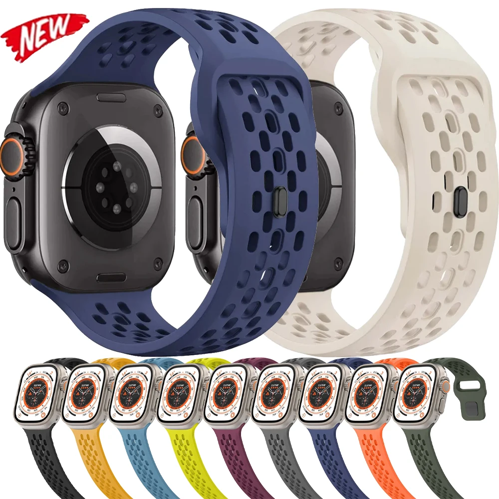 Silikonband für Apple Watch Ultra 3/2 49 mm S11-10 46/42 mm 9 8 7 45/41 mm Sport atmungsaktives Armband iwatch 6 5 SE 44/40 mm Correa