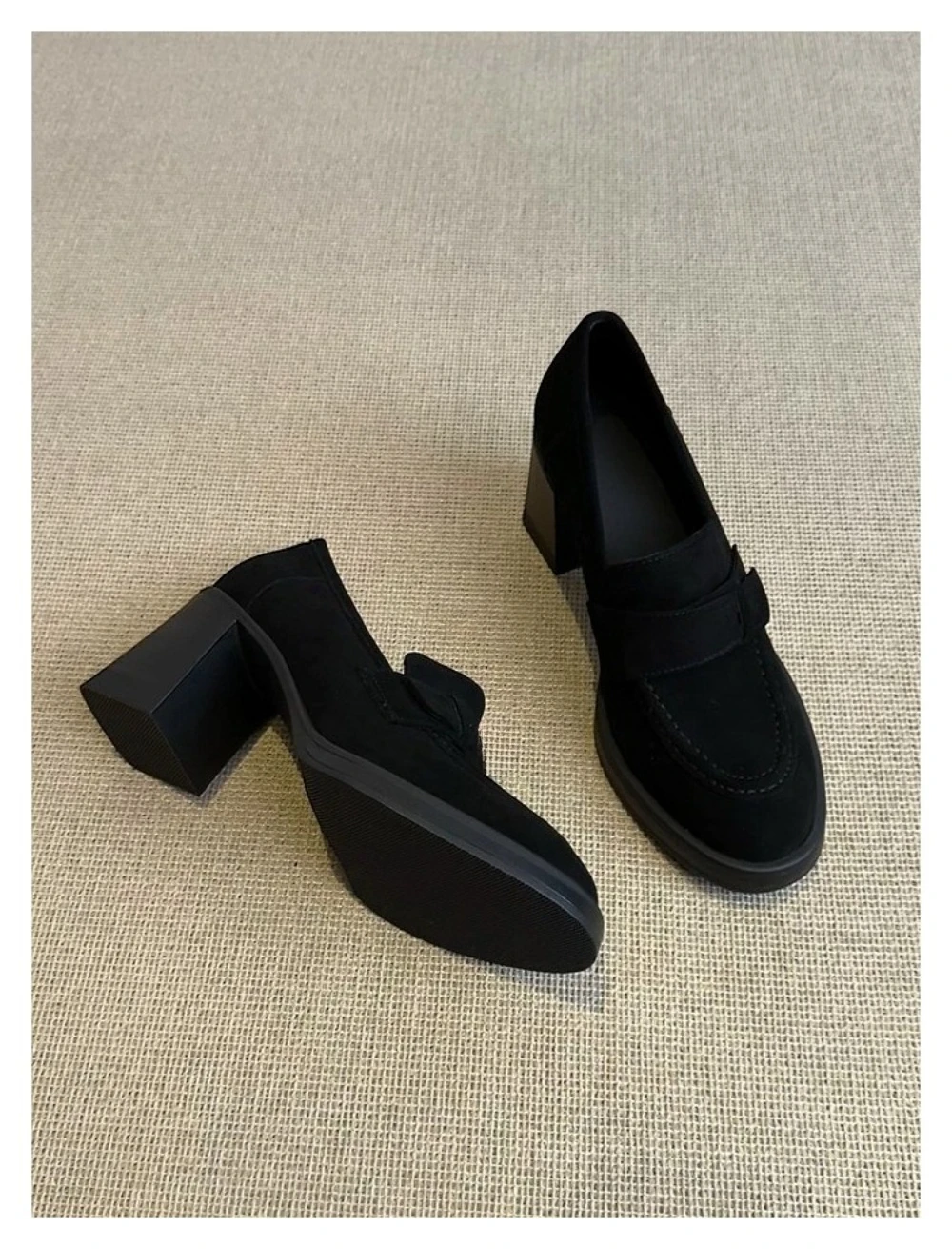 One-pedal Loafers Women's Thick High-heeled Single Shoes Women's Spring New British Style Small Leather Shoes