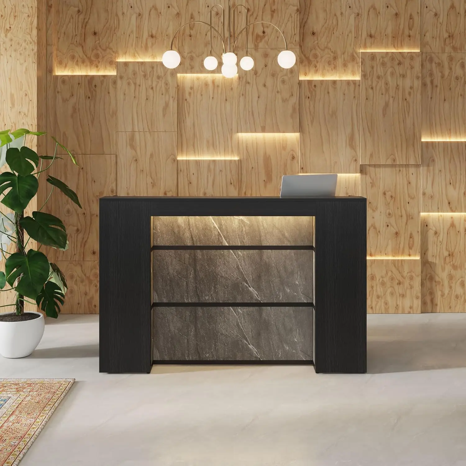 

Modern Reception Desk with LED Lights, 63-Inch Front Counter Table for Reception Room, Lobby, Beauty Salon, Retail, Large Check