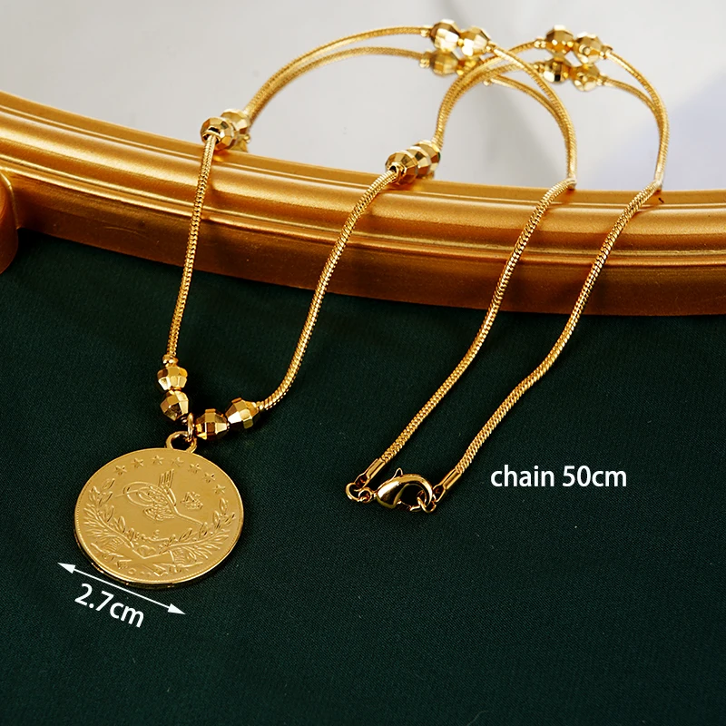 New Trendy Ancient Coin Necklace Pendant Gold Color Arabic Turkish Totem Pendants Unisex Chain Necklace Bijux Marriage